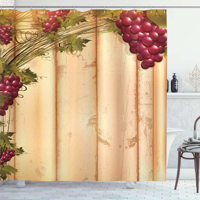 Grapes Wooden Illustration Shower Curtain