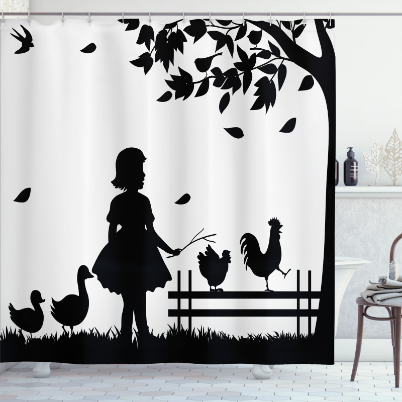 Little Girl Geese Rooster Shower Curtain