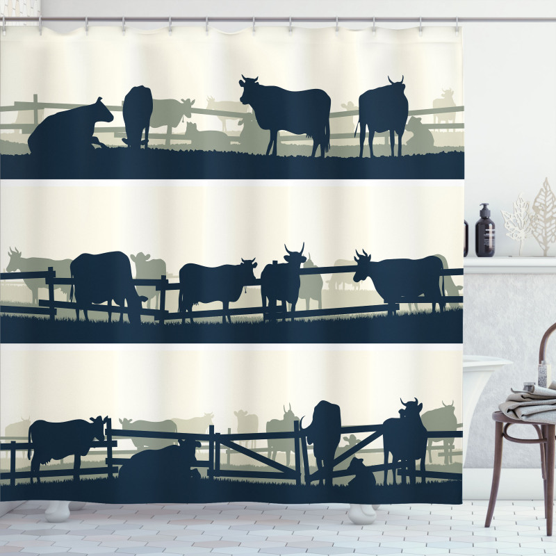 Farm Grazing Cows and Bulls Shower Curtain