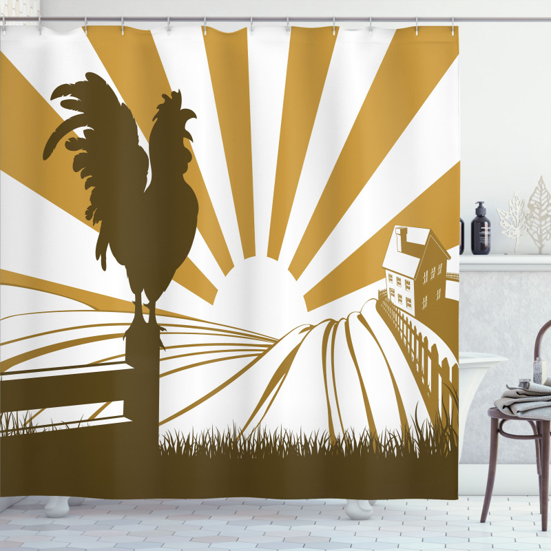 Rooster Retro Country Sunrise Shower Curtain