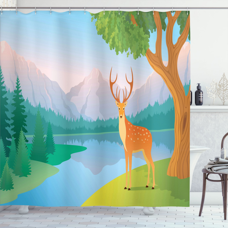 Deer Mountain Landscape Shower Curtain