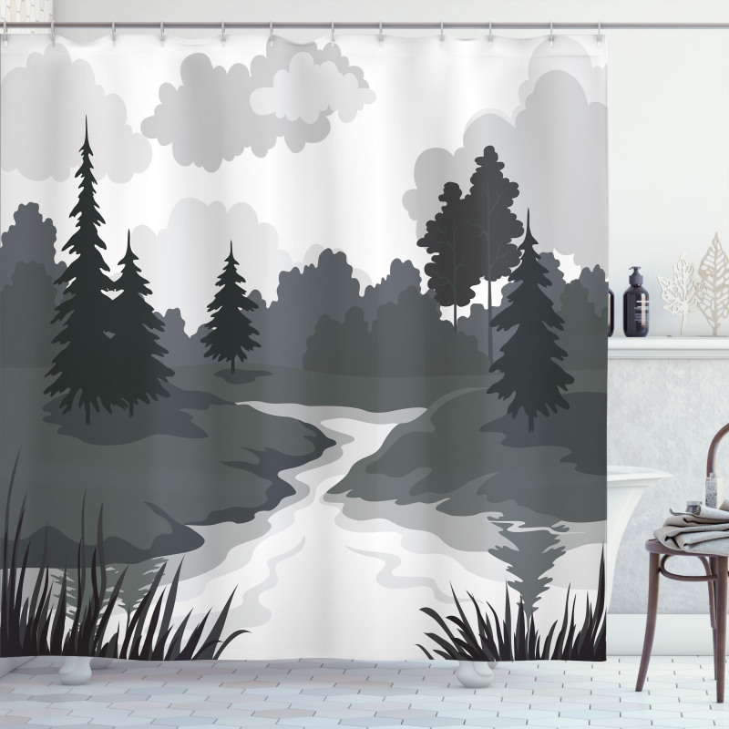 Greyscale Landscape Shower Curtain