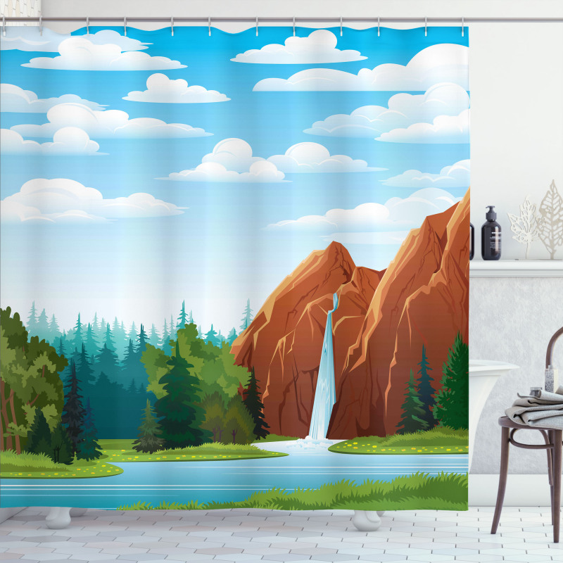 Waterfall Mountain Sky Shower Curtain