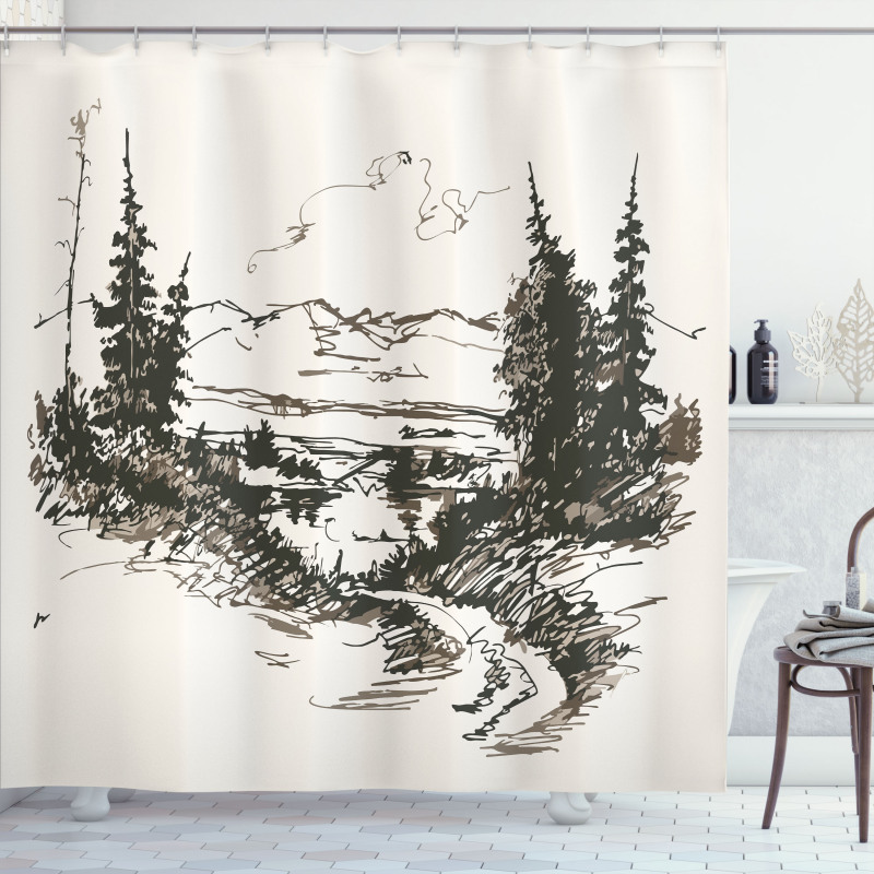 Forest Landscape Sketch Shower Curtain