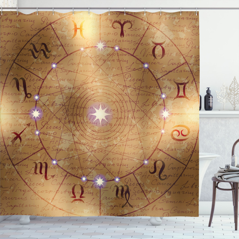 Circle Signs on Manuscript Shower Curtain