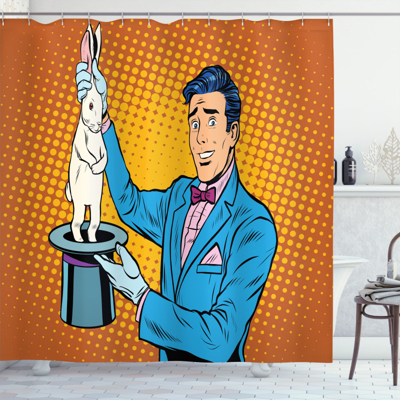 Magician Rabbit Pop Art Retro Shower Curtain