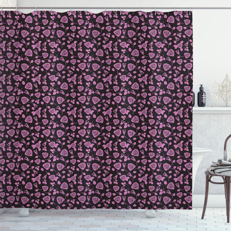 Rose Romance on Dark Backdrop Shower Curtain