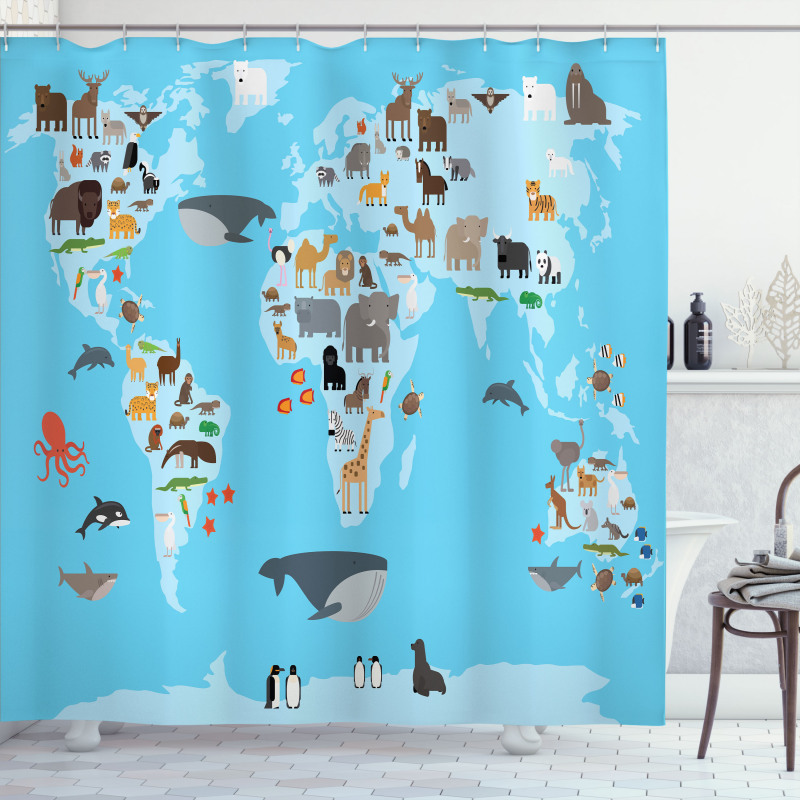 Guide Animals World Map Shower Curtain