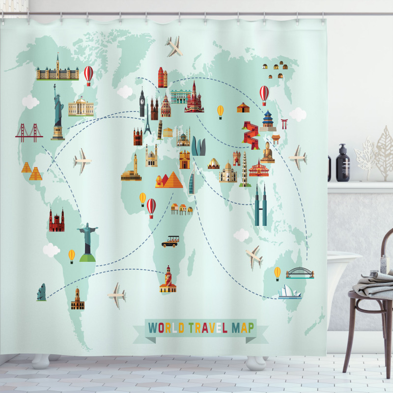 Famous World Travel Map Shower Curtain