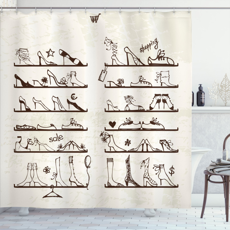 Feminine Shoes Shelves Shower Curtain