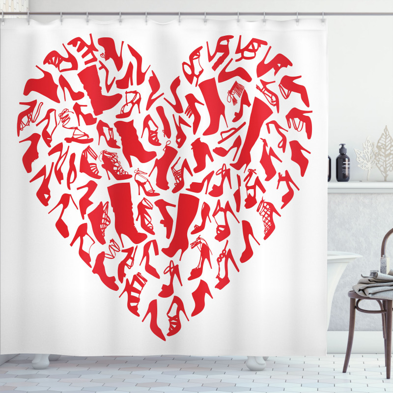 Heart Shoe Silhouettes Shower Curtain