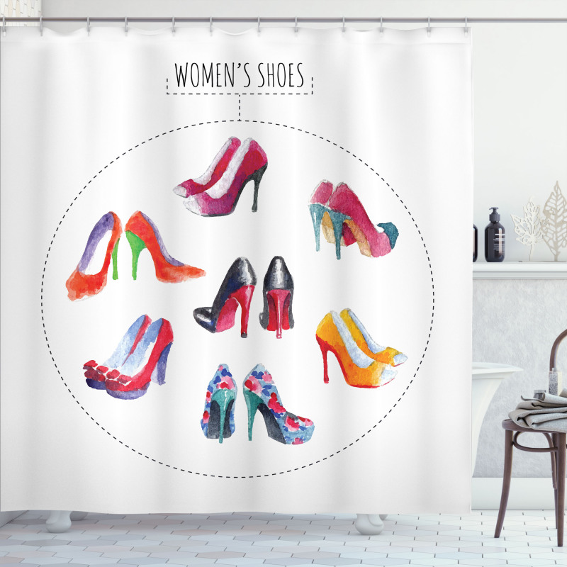 Watercolor Shoe Pairs Shower Curtain