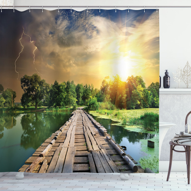 Bolt at Sunset Forest River Shower Curtain