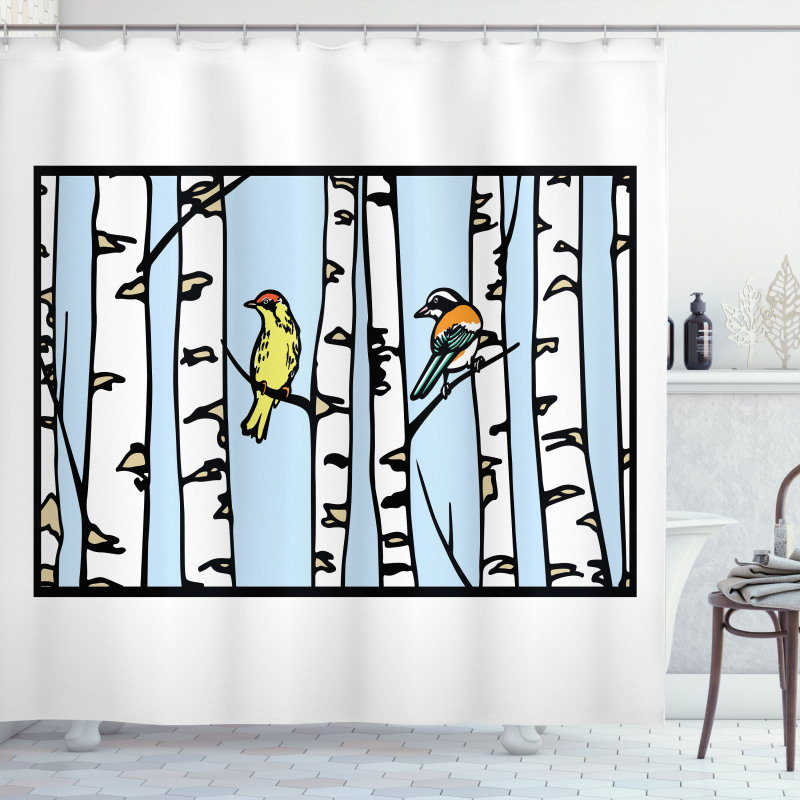 Birch Tree Drawing Bark Style Shower Curtain