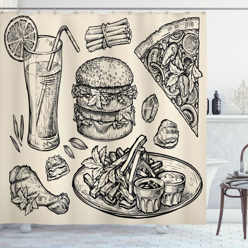 Pizza Burger Lemonade Shower Curtain