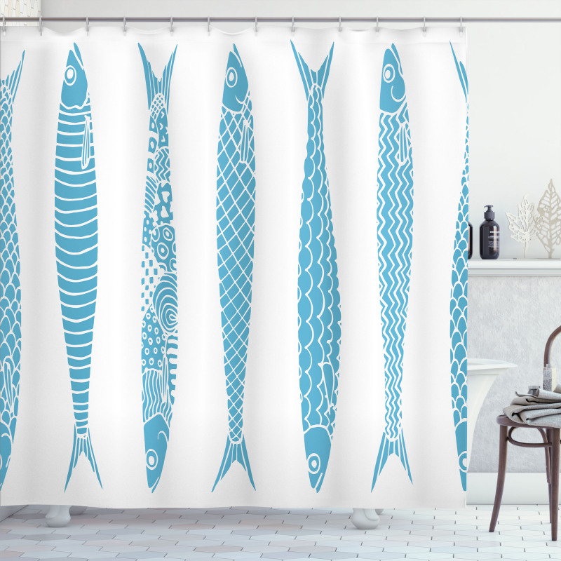 Sardine Fish Doodle Oceanic Shower Curtain