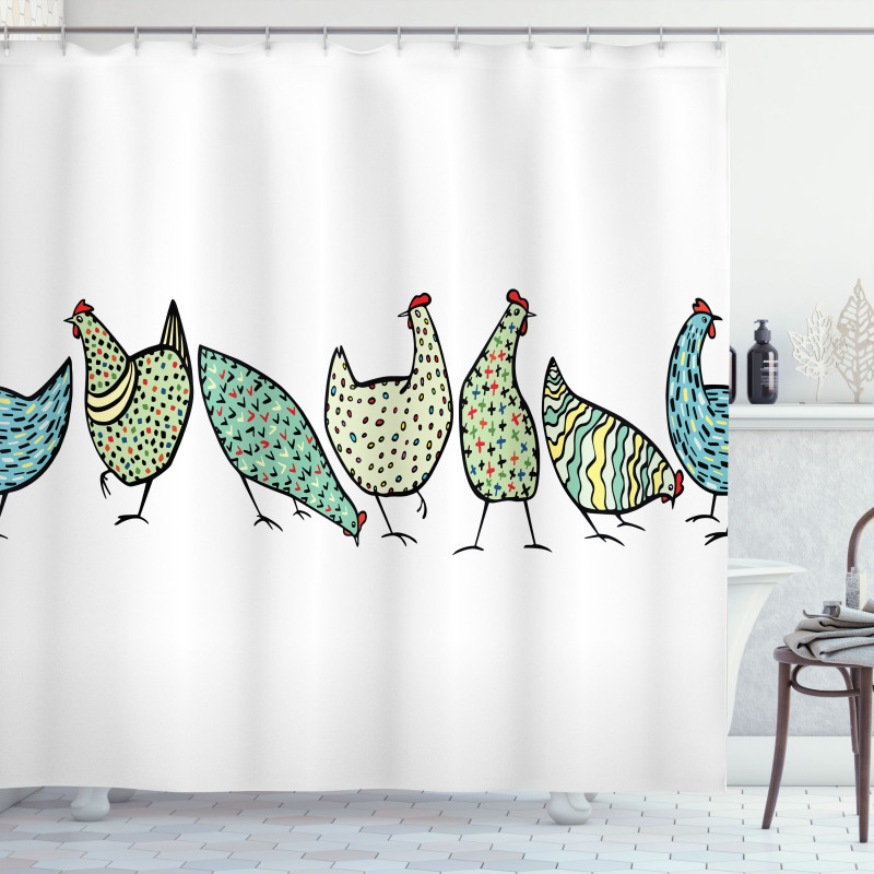 Farm Hen with Ornaments Shower Curtain