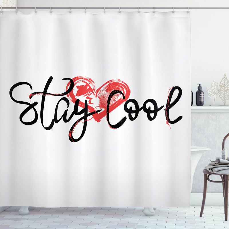 Ink Calligraphy and Heart Shower Curtain