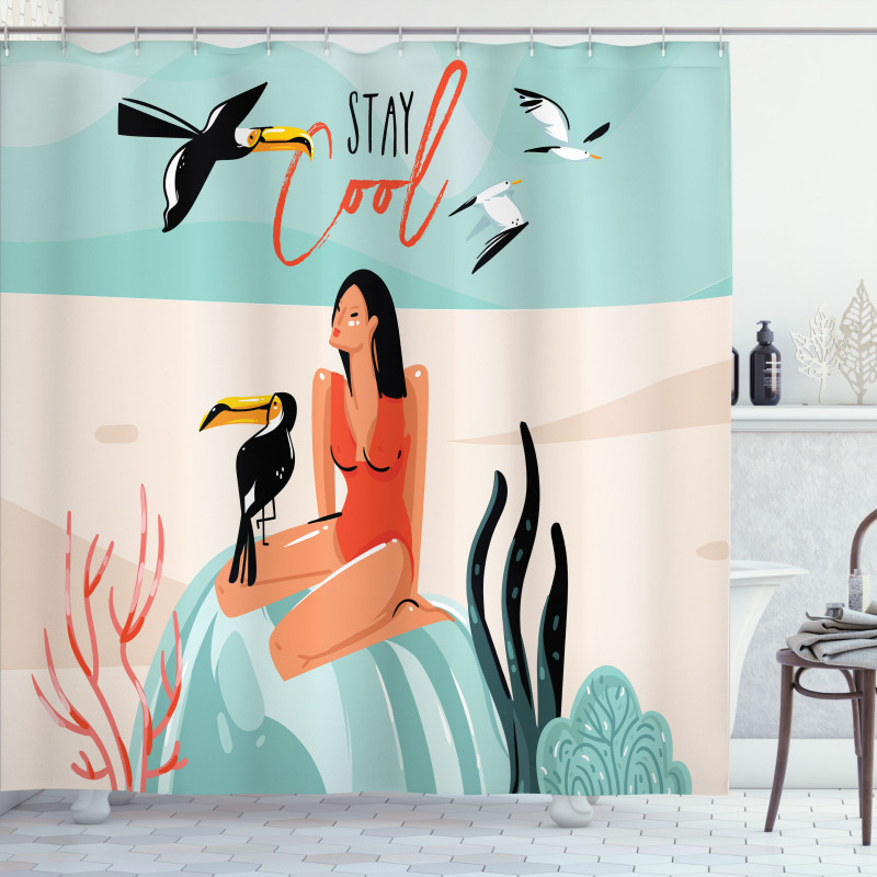 Summer Girl with Toucan Shower Curtain