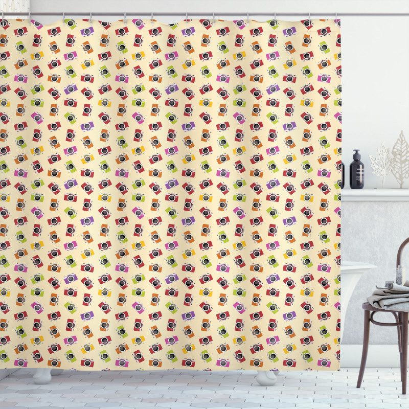 Vivid Vintage Camera Pattern Shower Curtain