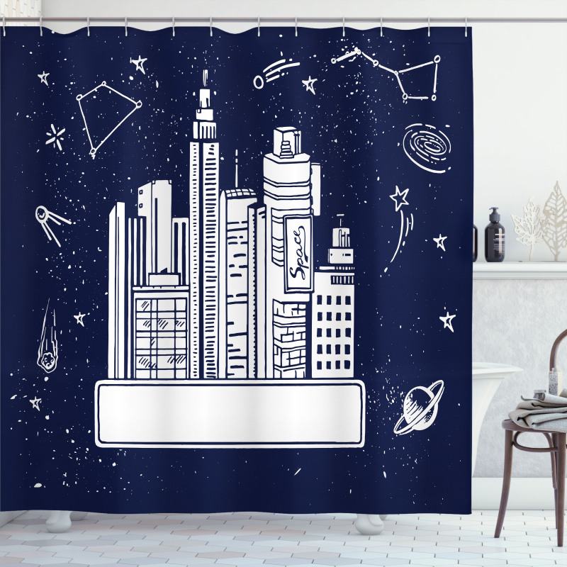 Megacity in Space Doodle Shower Curtain