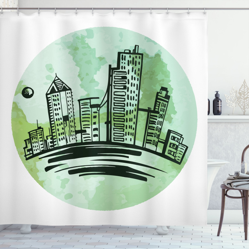 Watercolor Buildings Art Shower Curtain