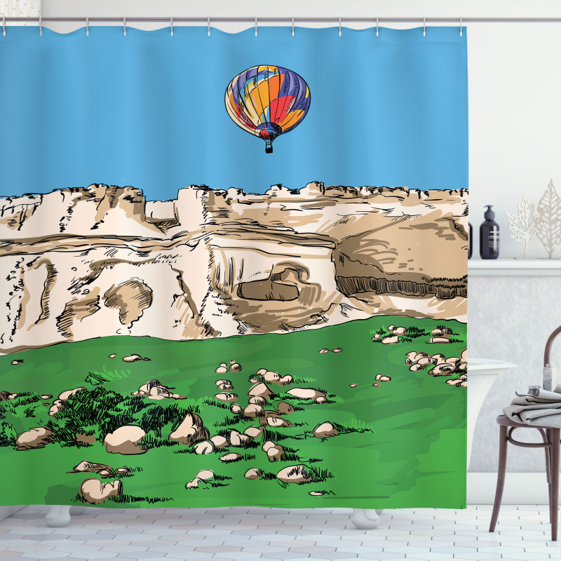 Mountains and Air Balloon Shower Curtain