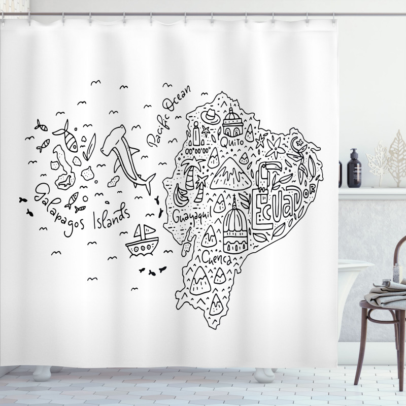 Infographic Doodle Line Map Shower Curtain