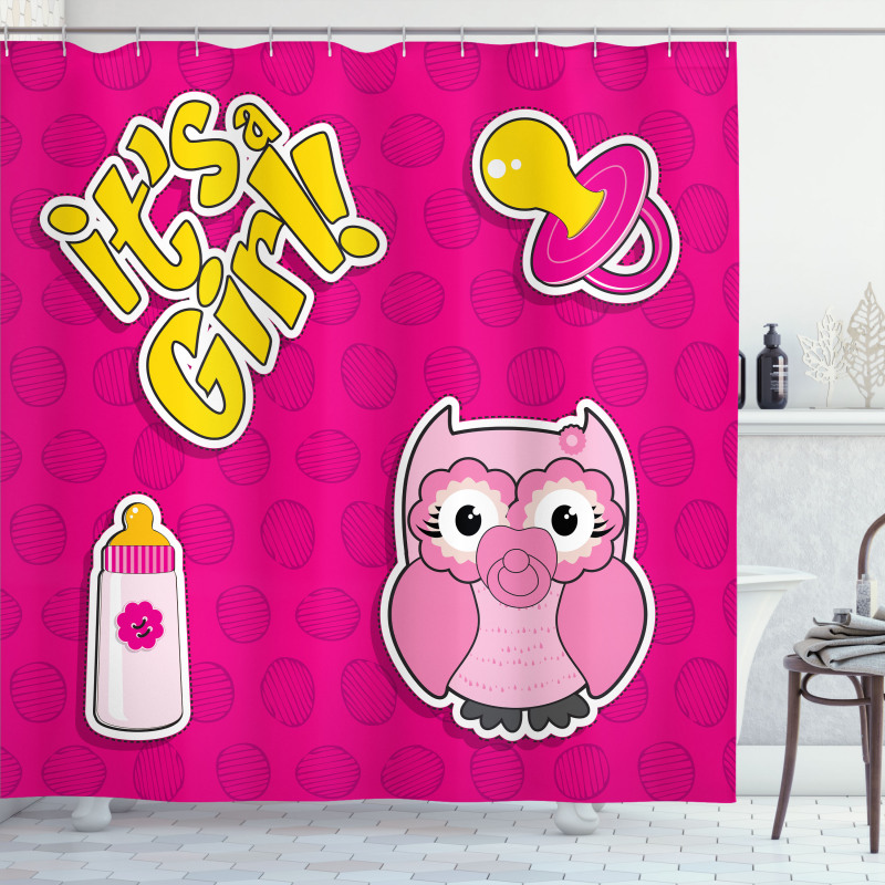 Girl Baby Owl Bottle Shower Curtain