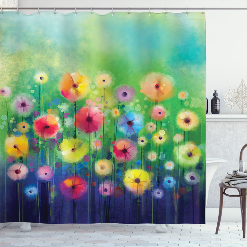 Colorful Garden Meadow Theme Shower Curtain