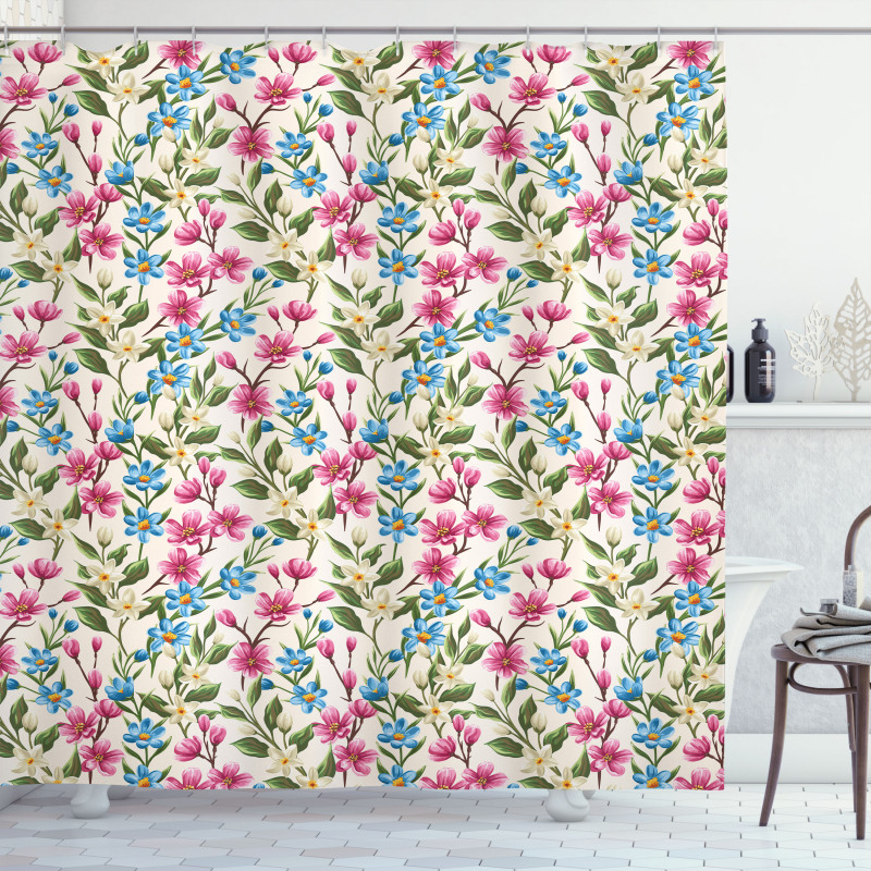 Blooming Flowers Bouquet Shower Curtain