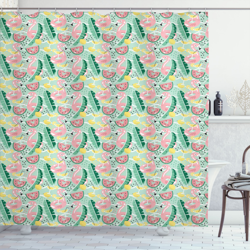 Tropic Flamingo and Cocktail Shower Curtain