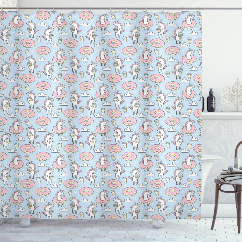 Horse Donuts Coffee Shower Curtain