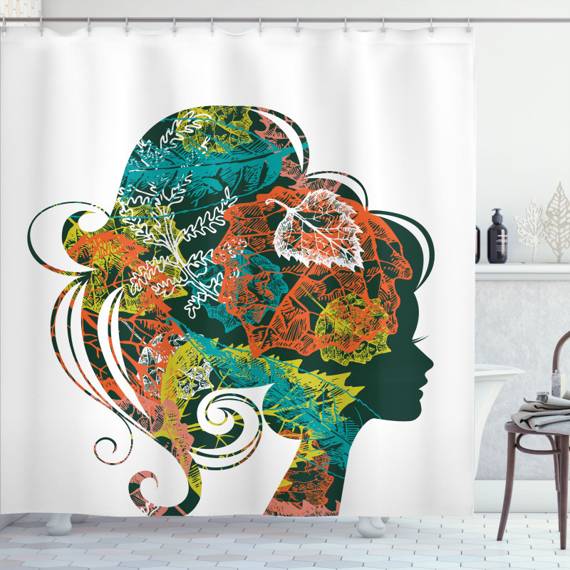 Autumn Leaves Woman Hair Shower Curtain