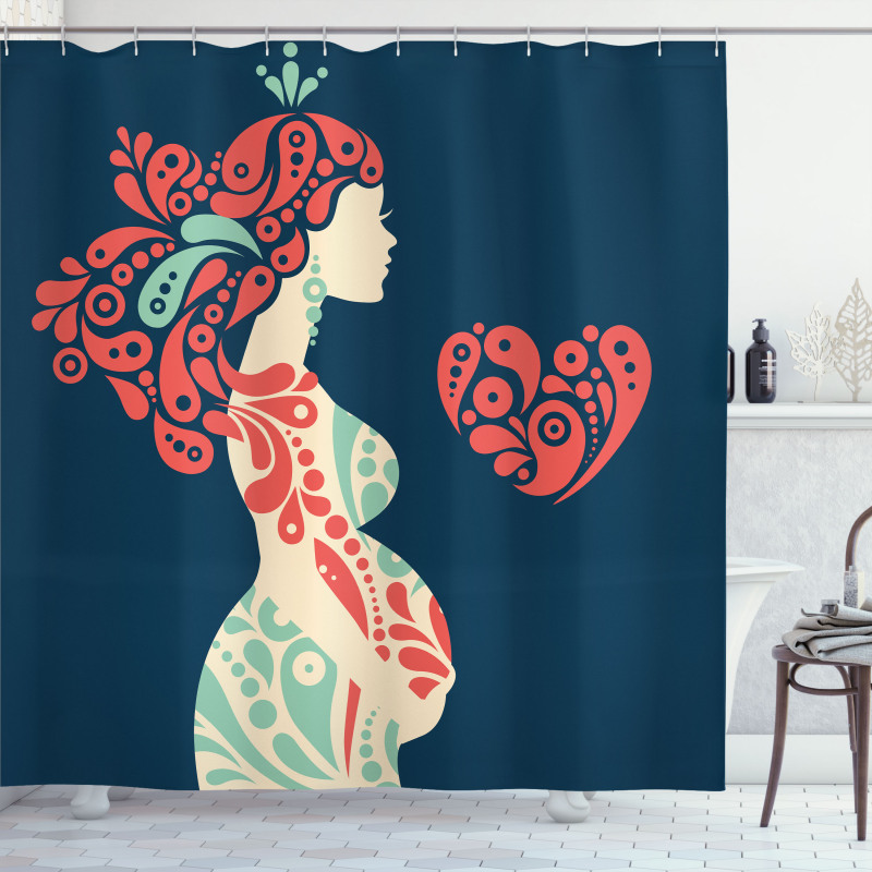 Pregnant Woman and Heart Shower Curtain