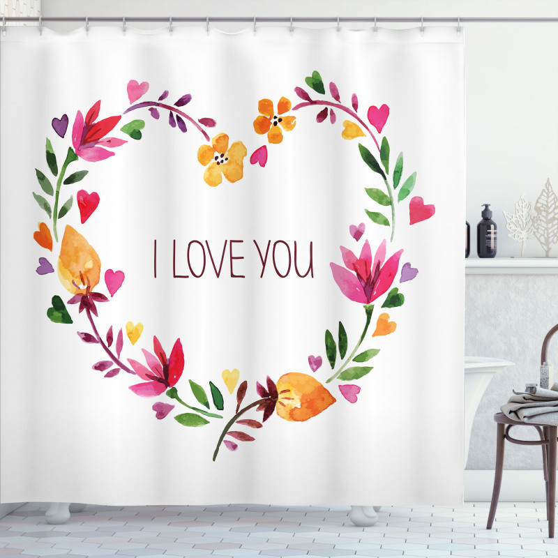 Text in Floral Heart Shower Curtain