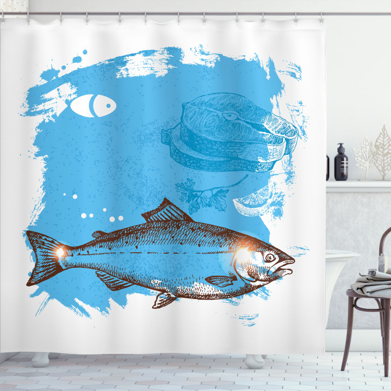 Fish and Fresh Meat Sketch Shower Curtain