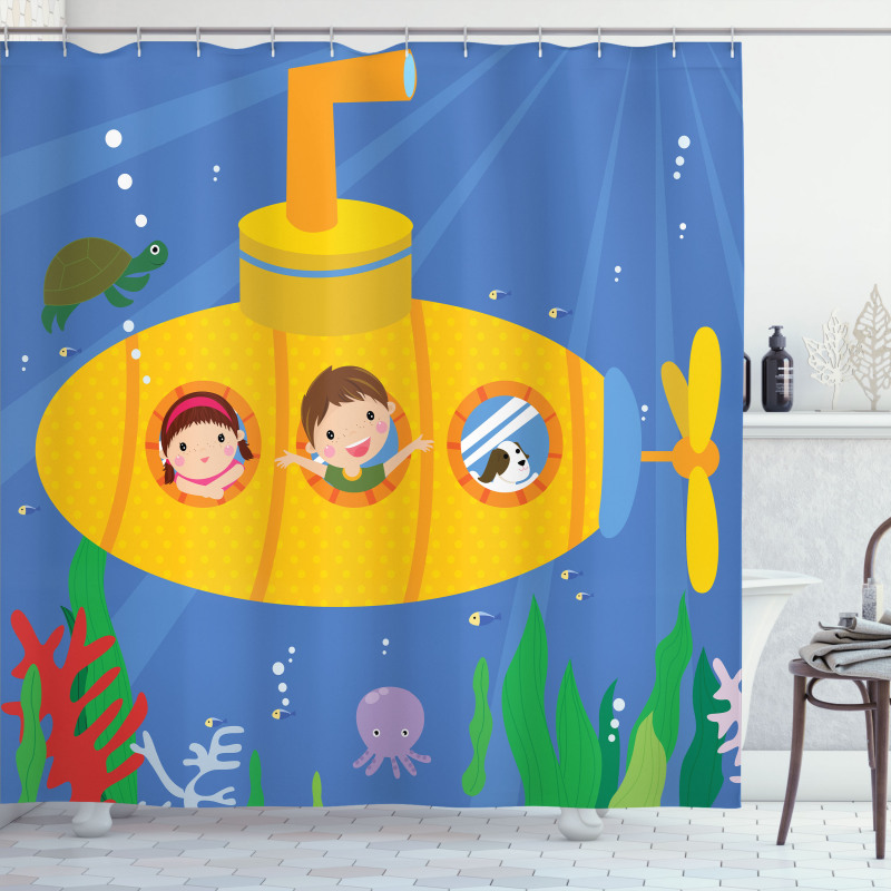 Boy Girl Dog Underwater Shower Curtain