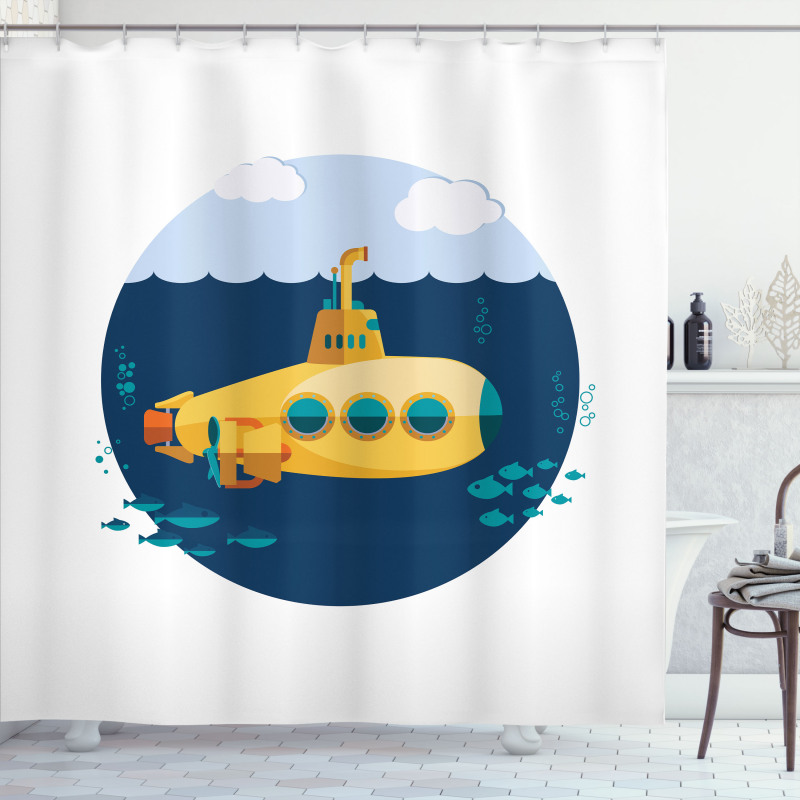 Nautical Wave Fish Bubble Shower Curtain