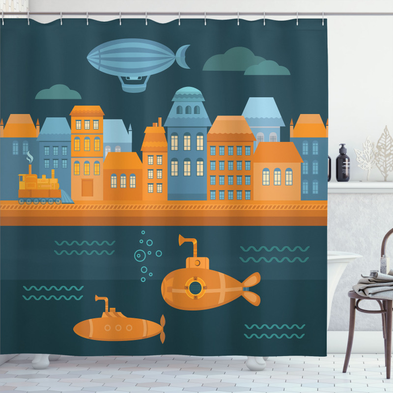 Train Airship Submarines Shower Curtain