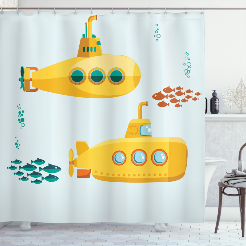 Undersea Periscope Fish Shower Curtain