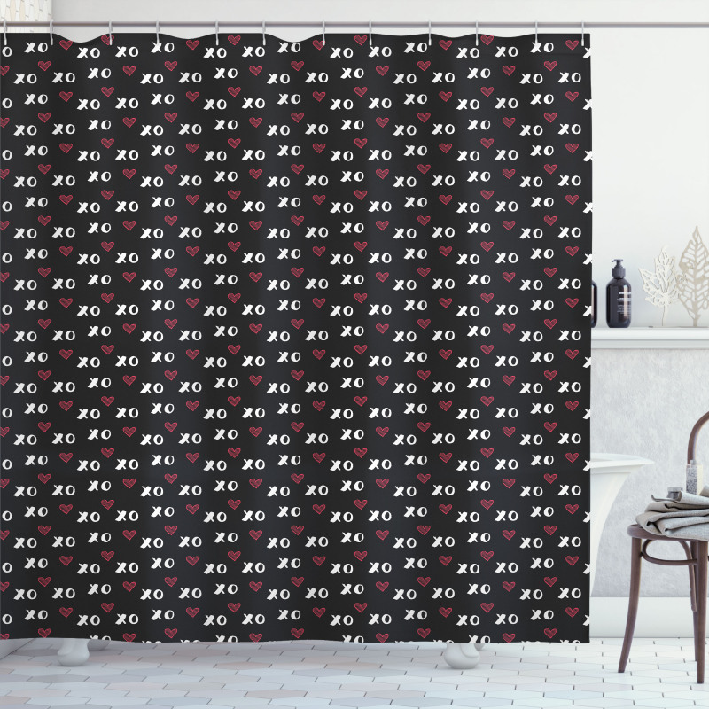 XO Acronym and Striped Hearts Shower Curtain