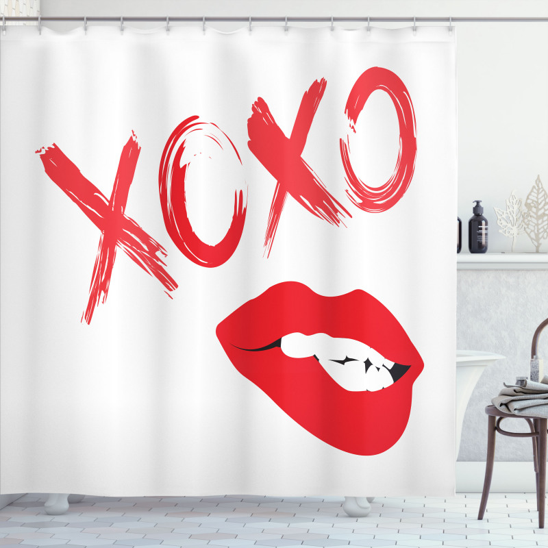 Lipsticked Woman Biting Lips Shower Curtain