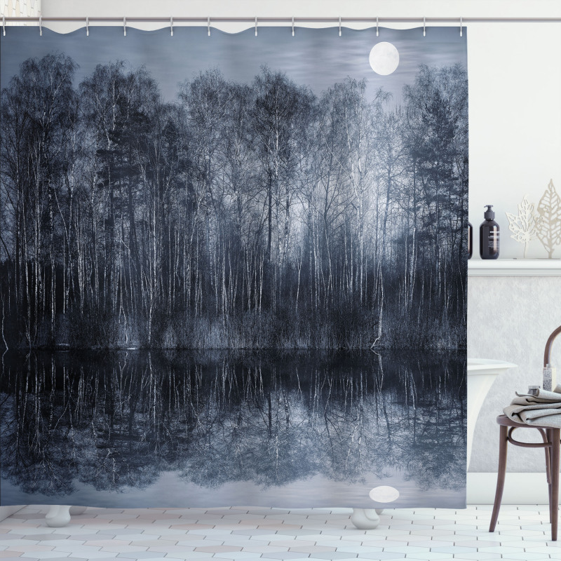 Night Woodland by the Lake Shower Curtain