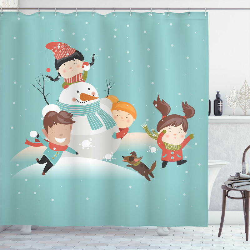 Cartoon of Kids Having Fun Shower Curtain