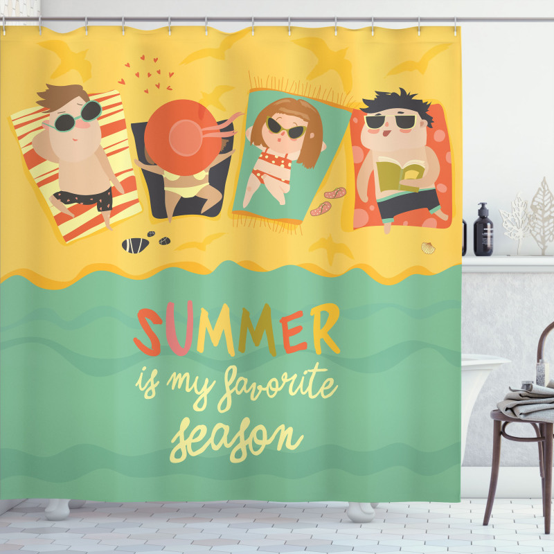 Sunbathing Kids Beach Doodle Shower Curtain