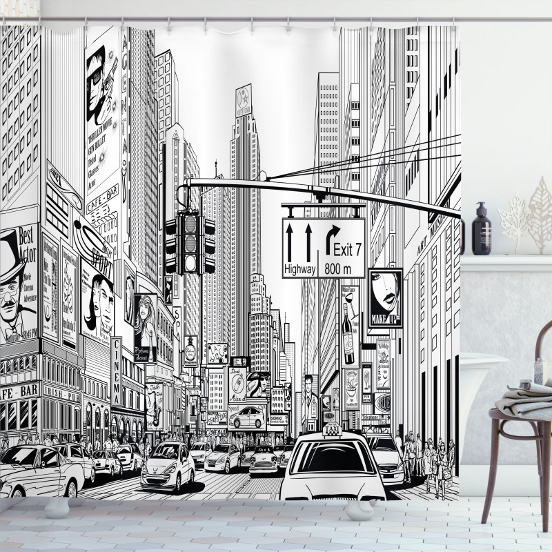 Street of New York Urban Sketch Shower Curtain