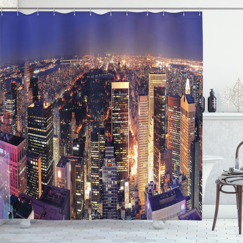 New York Panoramic Aerial Night Shower Curtain