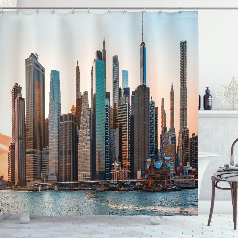 Manhattan New York Skyline Dusk Shower Curtain