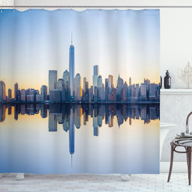 Manhattan Skyline Reflection Shower Curtain